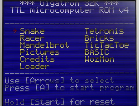 "gigatron TTL microcomputer, ROM version 4 menu"
